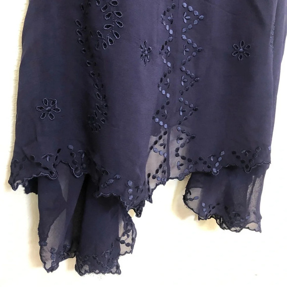 Free People Yours Truly Navy Embroidered Cowl Neck Sheer Maxi Slip Dress Small - Picture 7 of 12